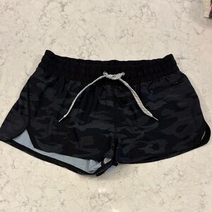 Vuori Black Camo Running Shorts with Drawstring